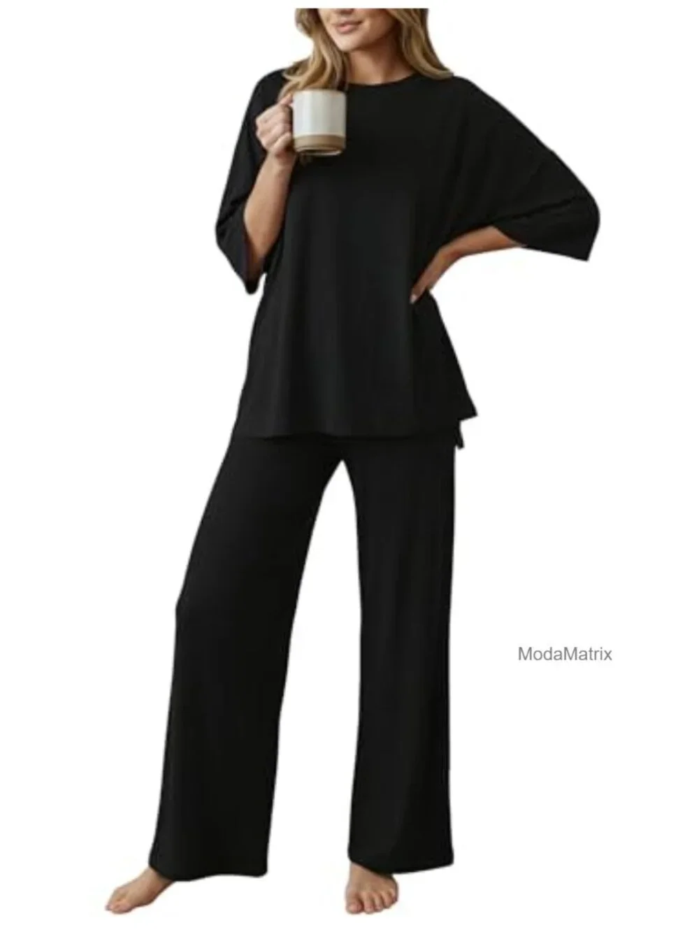 Women's 2 Piece Lounge Pajama Set Short Sleeve Knit Sleepwear